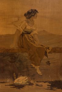 Mid 20th Century Marquetry - Woman Sitting on a Wall