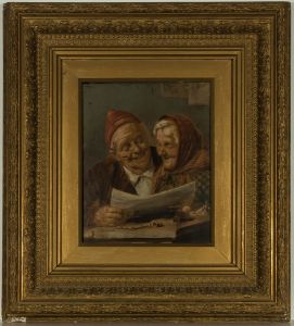 Early 20th Century Mixed Media - Couple Reading the Paper