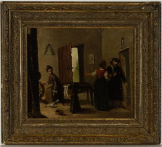20th Century Mixed Media - Interior Scene with Figures
