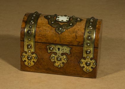 Victorian Burl Walnut Brass and Bone Desktop Box
