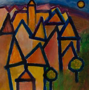 Brian Rusher - 2004 Acrylic, French Town at Dusk