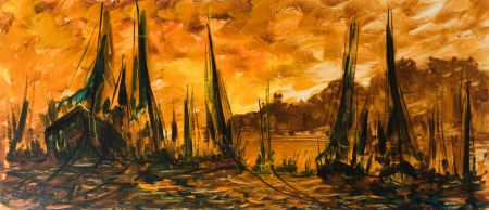 Contemporary Acrylic - Orange Sunset at Harbourside