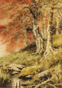 Early 20th Century Embroidery - River through Woods