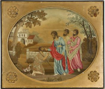 Gilt-Framed Georgian Silkwork Picture - Christ Healing a Blind Man