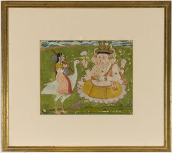 Persian School Early 20th Century Gouache - Lady and Ganesha