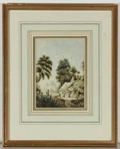 Late 19th Century Watercolour - Landscape with Figure Outside Cottage