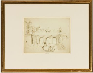 Gilt Framed Monochrome Mid 20th Century Etching - Early Morning Udaipur
