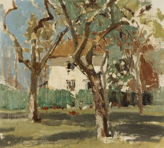 Bernard H. Wiles (1883-1966) - Mid 20th Century Oil, View of a House Through Trees
