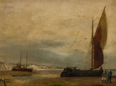 Framed Late 19th Century Oil - Southern Coastal Landscape with Barges