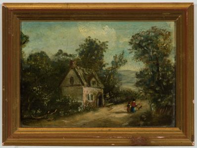 Miniature 19th Century Oil - Country Cottage with Figures