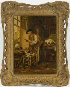 E. Silautur - 1876 Oil, Continental School Man in an Interior