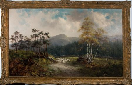 Samuel John Barnes (1847-1901) - Large 1894 Oil, Woodland Clearing with Sheep
