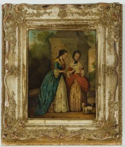 Small 19th Century Oil - Elegant Ladies
