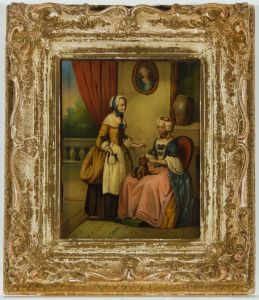 Small Fine 19th Century Oil - Elegant Ladies
