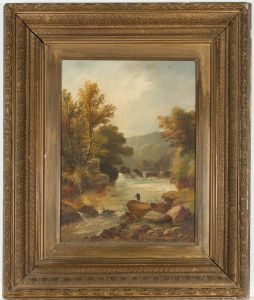 T. Hawley - Signed Mid 19th Century Oil, Fisherman by a River