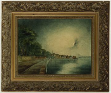 Henry Edward Locke (1862-1925) - Framed circa 1890 Oil, Southampton in Moonlight