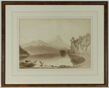 Hobson - c.1800 Watercolour, Cattle by Lakeshore