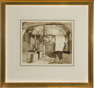 Francis Sydney Unwin (1885-1925) - Signed Sepia Watercolour, Church Interior