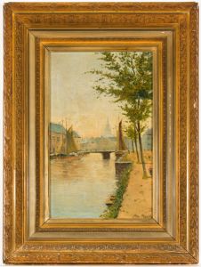 Felix Meert - Signed 19th Century Oil, Dutch River View with Ships