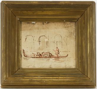 Early 19th Century Gilt Framed Pen and Ink Drawing - Venetian Canal Scene
