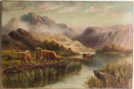 A. Turner - Signed Late 19th Century Oil, Highland Cattle by Lochs