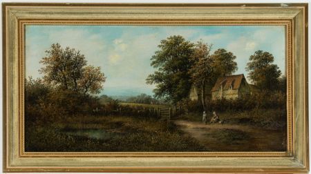 George Eyres - Signed 19th Century Oil, Figures and Cottage in a Landscape