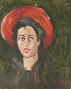 Peter Collins ARCA - Signed and Dated 1984 Oil, Woman with a Red Hat