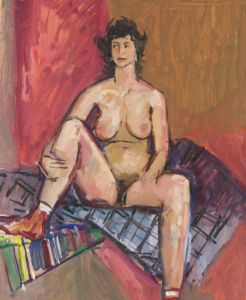 Peter Collins ARCA - c.1970s Oil, Female Nude Wearing Socks