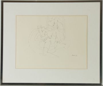 Peter Collins ARCA - Signed and Framed 1974 Graphite Drawing, Nude in Interior