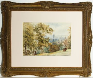 Gilt Framed Late 19th Century Watercolour - View of Derby with Cathedral