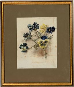A.E.L. - Gilt Framed 1892 Watercolour, Pansies