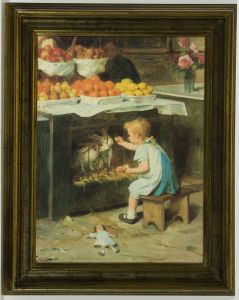After V. Gilbert - Framed Mid 20th Century Digital Print, Feeding the Rabbits