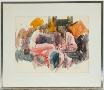 Peter Collins ARCA - Signed and Framed 1974 Watercolour, Nudes in an Interior
