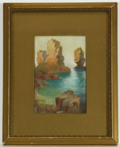 F.A.L. - Gilt Framed Late 19th Century Oil, Rocks in the Sea