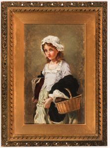 Charming Gilt Framed 19th Century Oil - Girl Holding a Basket and Book