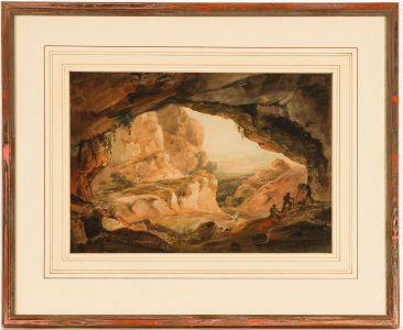Framed and Monogrammed 19th Century Watercolour - Cave Scene
