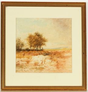 P. Martin - Framed, Signed 1876 Watercolour, Figures under Trees in a Landscape