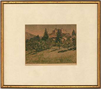 Framed Early 20th Century Etching - Hohensalzburg Castle