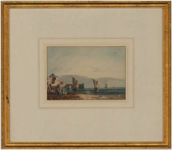 British School Mid 19th Century Watercolour - Harbour Scene with Figures