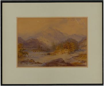 19th Century Watercolour - River and Mountain Landscape