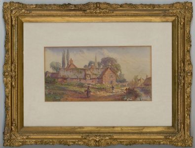 E.S. - Beautifully Framed 1865 Watercolour, English School Farmstead Scene