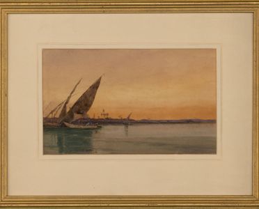 Wilfred Williams Ball (1853-1917) - 1893 Watercolour, Boats in Dusk Seascape