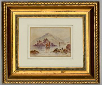 H.J.W. - Gilt Framed 1886 Watercolour, Coastal Scene