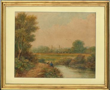 Manner of David Cox Snr - 19th Century Watercolour, Anglers and Haddon Hall