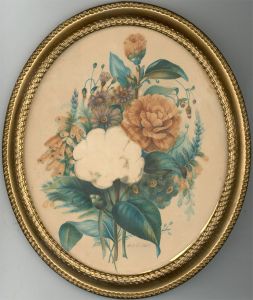 H.E.W - Oval Framed 1863 Watercolour, Floral Still Life