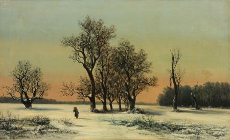Charles Georges - Signed Late 19th Century Oil, Winter Landscape with Figure