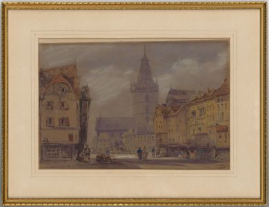 Attributed to John le Conte (1816-1886) - Watercolour, Continental Street Scene