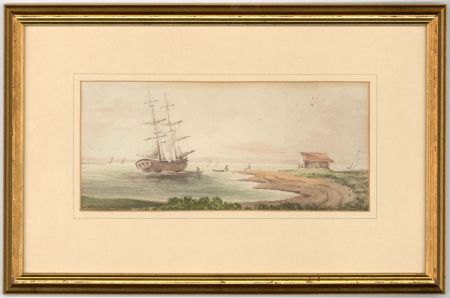 Early 19th Century Watercolour - Ships off a Beach