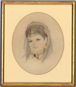 Gilt Framed Late 19th Century Watercolour - Portrait of a Woman in a  Black Veil
