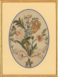Set of Two Framed Early 19th Century Silkwork Floral Studies